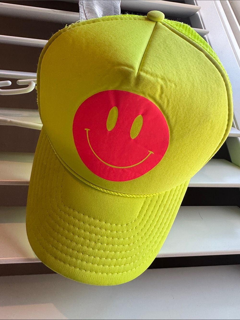 Kids Neon Yellow Smiley Cap - Youth Fun Hat